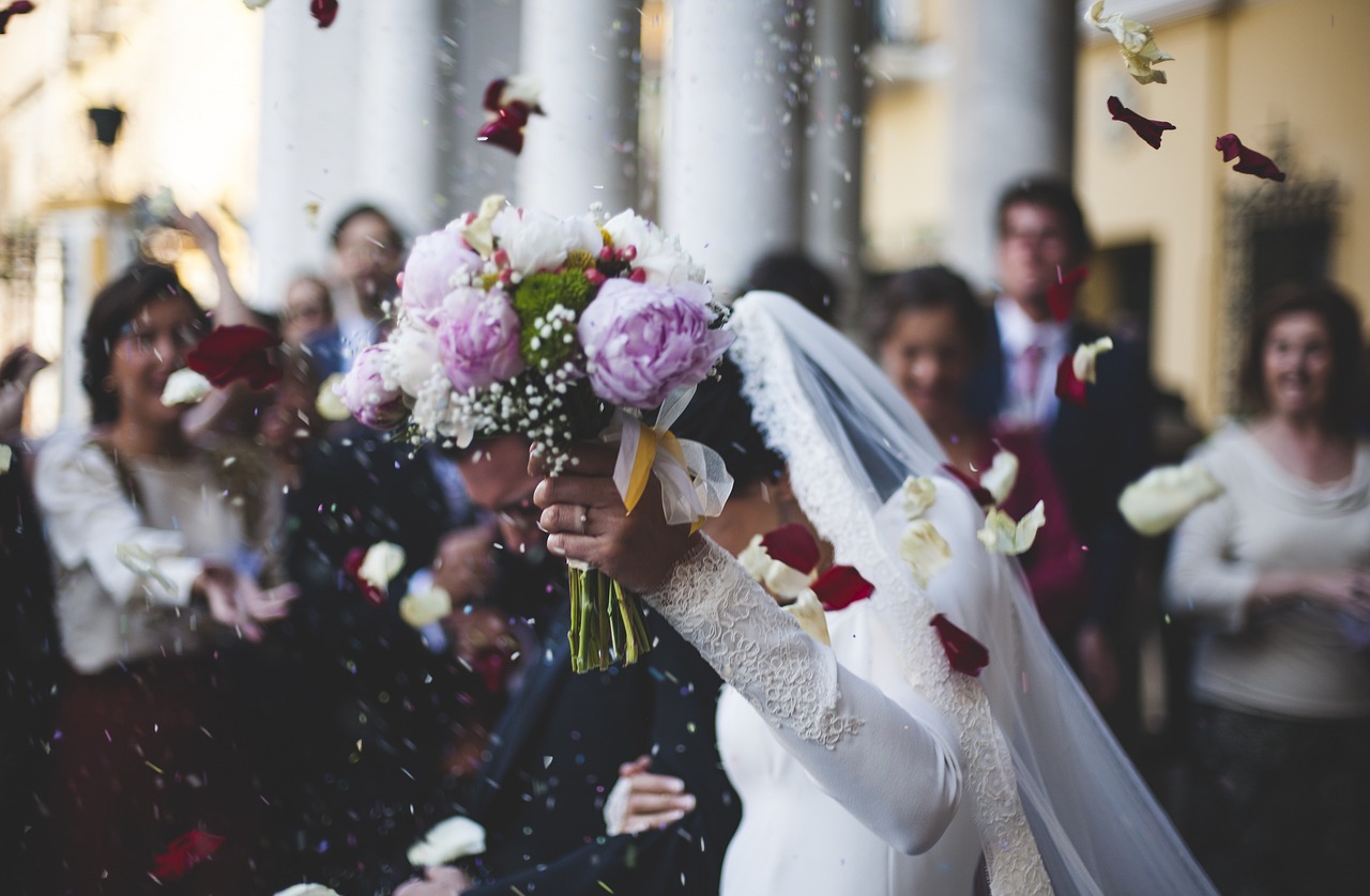 Wedding scene with bouquet